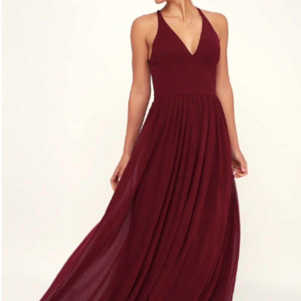LOVE SPELL BURGUNDY LACE-BACK MAXI DRESS